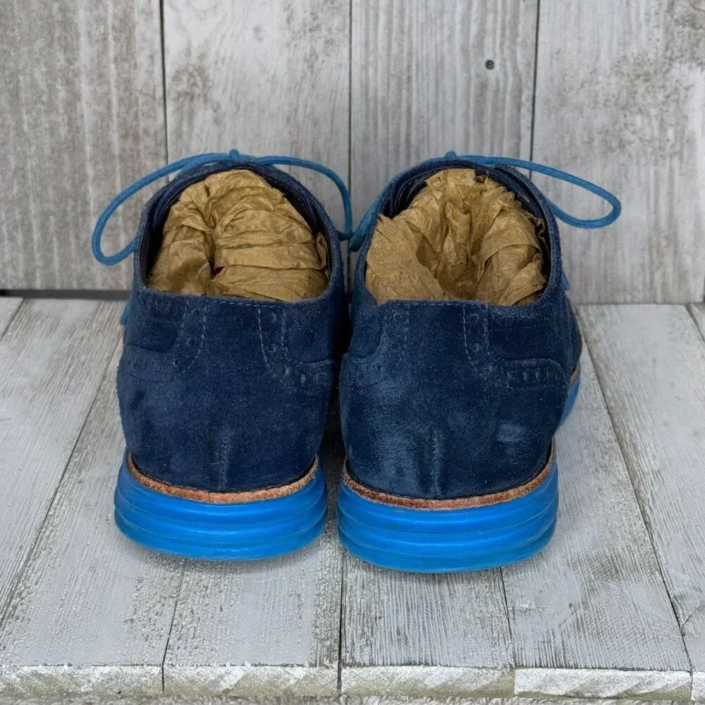 Cole Haan Lunargrand Blue Suede Wing Tip Oxfords Shoes Size 7 B